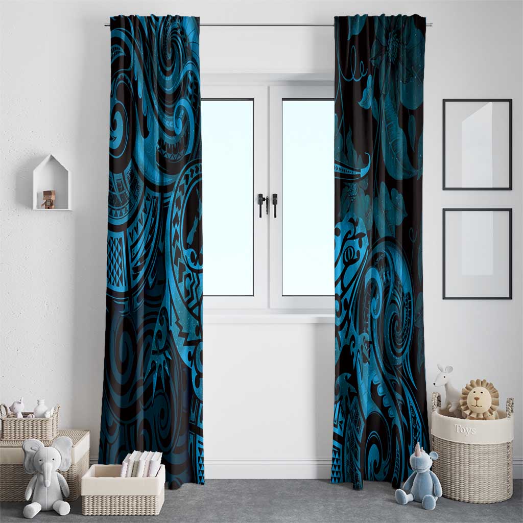 New Zealand Tuatara Window Curtain Aotearoa Maori Clematis Flowers - Blue LT14 - Polynesian Pride
