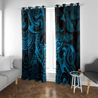 New Zealand Tuatara Window Curtain Aotearoa Maori Clematis Flowers - Blue LT14 With Grommets Blue - Polynesian Pride