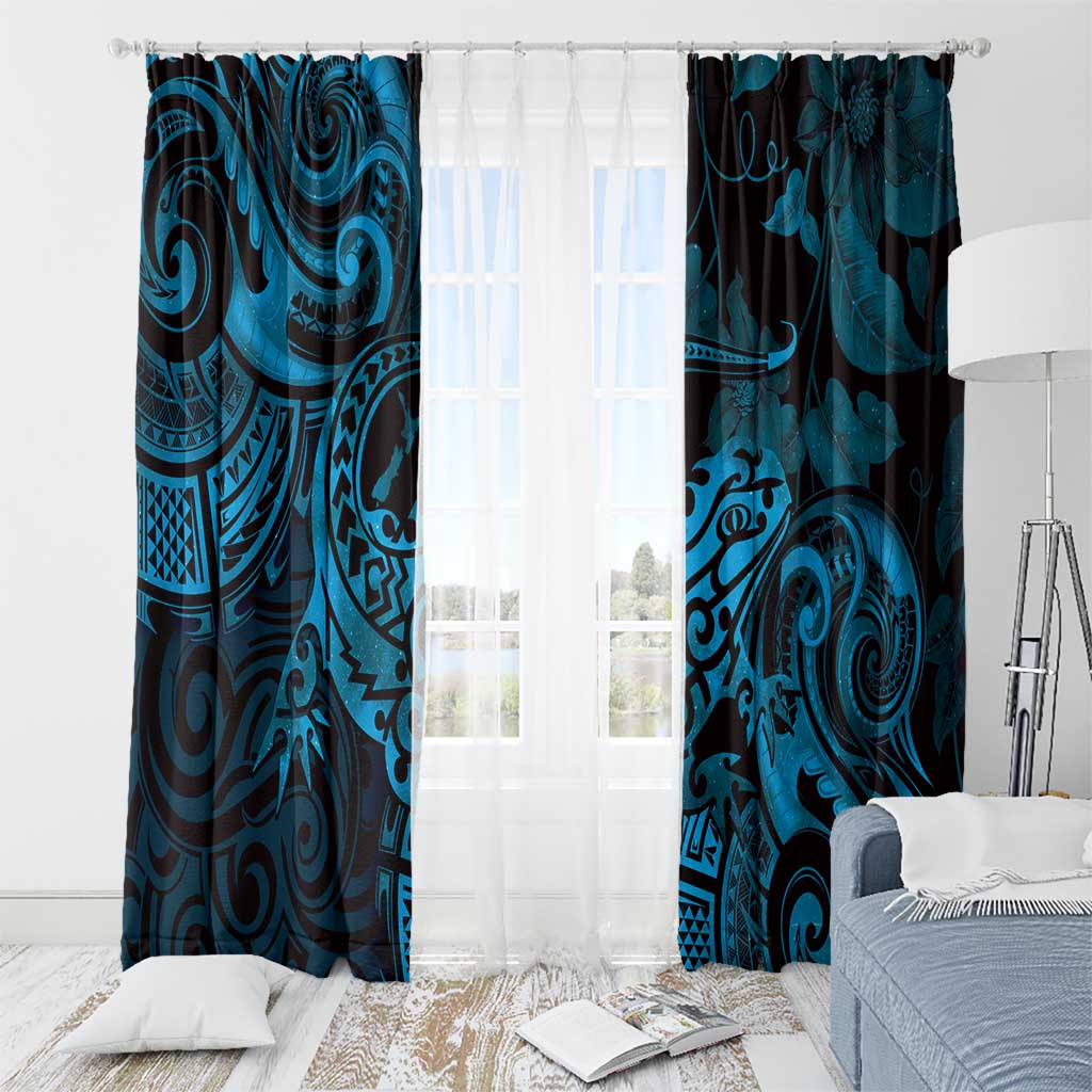 New Zealand Tuatara Window Curtain Aotearoa Maori Clematis Flowers - Blue LT14 - Polynesian Pride