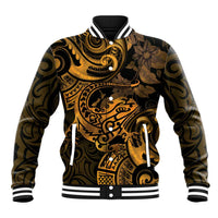New Zealand Tuatara Baseball Jacket Aotearoa Maori Clematis Flowers - Gold LT14 Unisex Gold - Polynesian Pride