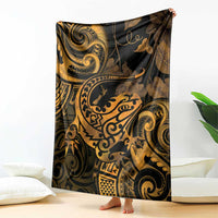 New Zealand Tuatara Blanket Aotearoa Maori Clematis Flowers - Gold LT14 - Polynesian Pride