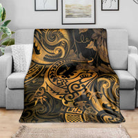 New Zealand Tuatara Blanket Aotearoa Maori Clematis Flowers - Gold LT14 - Polynesian Pride