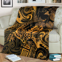 New Zealand Tuatara Blanket Aotearoa Maori Clematis Flowers - Gold LT14 - Polynesian Pride