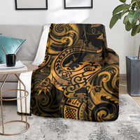 New Zealand Tuatara Blanket Aotearoa Maori Clematis Flowers - Gold LT14 - Polynesian Pride