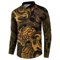New Zealand Tuatara Button Sweatshirt Aotearoa Maori Clematis Flowers - Gold LT14 - Polynesian Pride