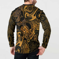 New Zealand Tuatara Button Sweatshirt Aotearoa Maori Clematis Flowers - Gold LT14 - Polynesian Pride