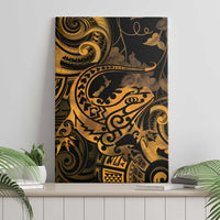 New Zealand Tuatara Canvas Wall Art Aotearoa Maori Clematis Flowers - Gold LT14 - Polynesian Pride