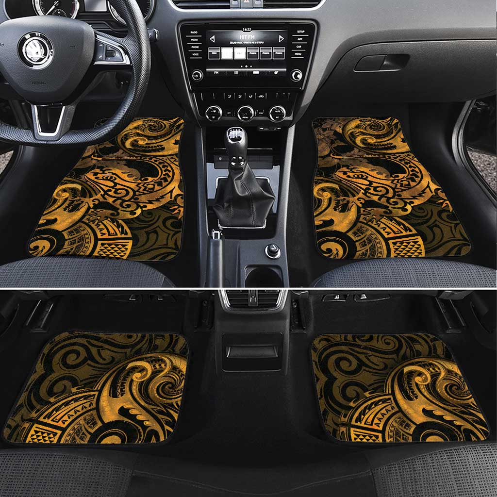 New Zealand Tuatara Car Mats Aotearoa Maori Clematis Flowers - Gold LT14 Set 4pcs Gold - Polynesian Pride