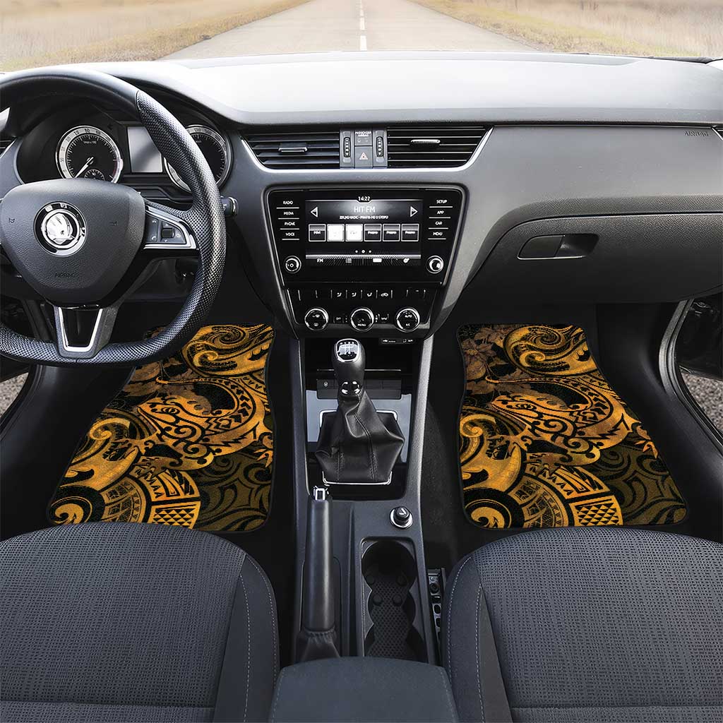 New Zealand Tuatara Car Mats Aotearoa Maori Clematis Flowers - Gold LT14 Set 2pcs - Front Gold - Polynesian Pride