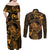 New Zealand Tuatara Couples Matching Off Shoulder Maxi Dress and Long Sleeve Button Shirt Aotearoa Maori Clematis Flowers - Gold