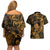 New Zealand Tuatara Couples Matching Off Shoulder Short Dress and Hawaiian Shirt Aotearoa Maori Clematis Flowers - Gold