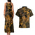 New Zealand Tuatara Couples Matching Tank Maxi Dress and Hawaiian Shirt Aotearoa Maori Clematis Flowers - Gold