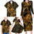 New Zealand Tuatara Family Matching Long Sleeve Bodycon Dress and Hawaiian Shirt Aotearoa Maori Clematis Flowers - Gold