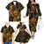 New Zealand Tuatara Family Matching Off The Shoulder Long Sleeve Dress and Hawaiian Shirt Aotearoa Maori Clematis Flowers - Gold