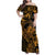 New Zealand Tuatara Family Matching Off Shoulder Maxi Dress and Hawaiian Shirt Aotearoa Maori Clematis Flowers - Gold