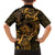 New Zealand Tuatara Family Matching Off Shoulder Short Dress and Hawaiian Shirt Aotearoa Maori Clematis Flowers - Gold