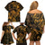 New Zealand Tuatara Family Matching Off Shoulder Short Dress and Hawaiian Shirt Aotearoa Maori Clematis Flowers - Gold