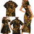 New Zealand Tuatara Family Matching Short Sleeve Bodycon Dress and Hawaiian Shirt Aotearoa Maori Clematis Flowers - Gold