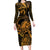 New Zealand Tuatara Long Sleeve Bodycon Dress Aotearoa Maori Clematis Flowers - Gold