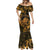 New Zealand Tuatara Mermaid Dress Aotearoa Maori Clematis Flowers - Gold