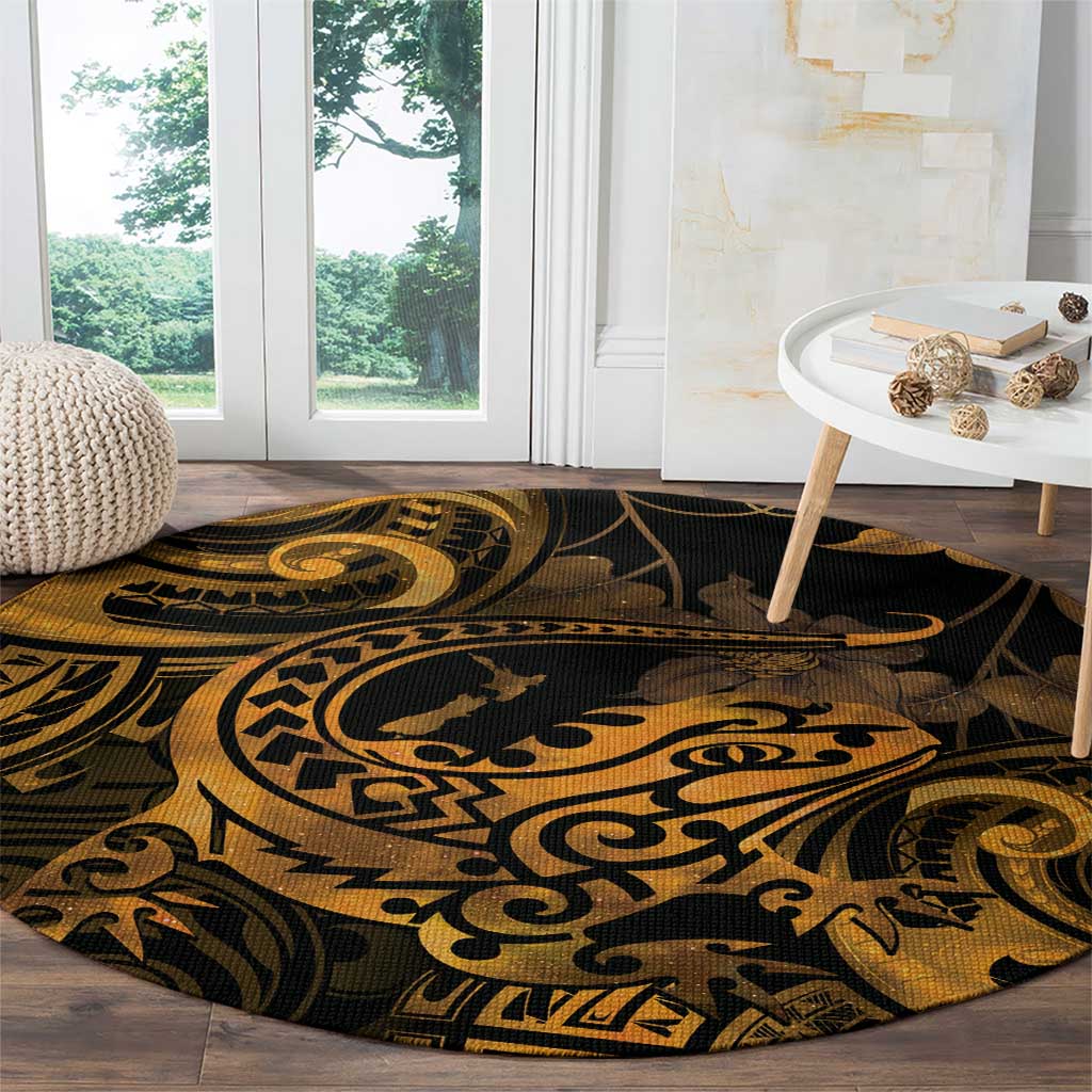 New Zealand Tuatara Round Carpet Aotearoa Maori Clematis Flowers - Gold