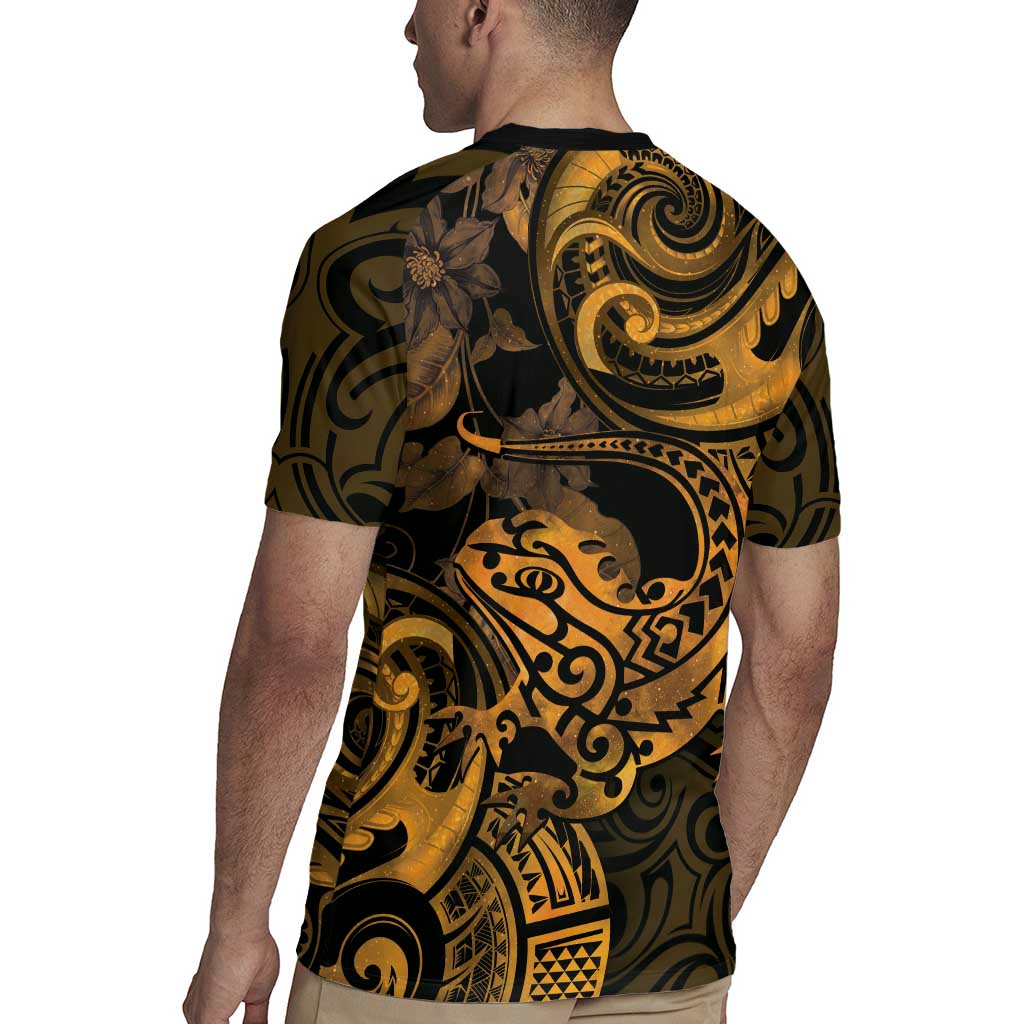 New Zealand Tuatara Rugby Jersey Aotearoa Maori Clematis Flowers - Gold