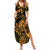 New Zealand Tuatara Summer Maxi Dress Aotearoa Maori Clematis Flowers - Gold