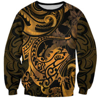 New Zealand Tuatara Sweatshirt Aotearoa Maori Clematis Flowers - Gold LT14 Unisex Gold - Polynesian Pride