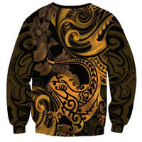 New Zealand Tuatara Sweatshirt Aotearoa Maori Clematis Flowers - Gold LT14 - Polynesian Pride