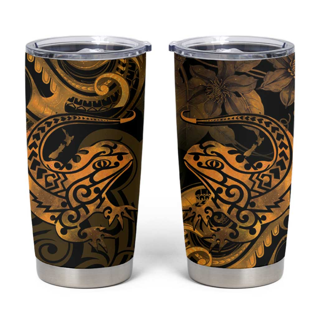 New Zealand Tuatara Tumbler Cup Aotearoa Maori Clematis Flowers - Gold