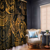 New Zealand Tuatara Window Curtain Aotearoa Maori Clematis Flowers - Gold LT14 - Polynesian Pride