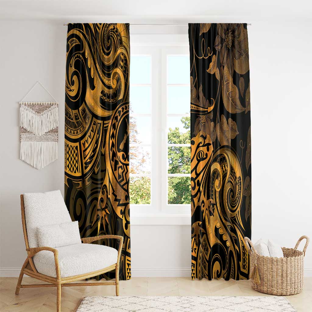 New Zealand Tuatara Window Curtain Aotearoa Maori Clematis Flowers - Gold LT14 - Polynesian Pride