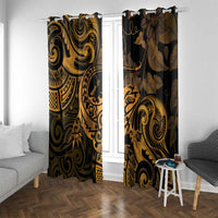 New Zealand Tuatara Window Curtain Aotearoa Maori Clematis Flowers - Gold LT14 With Grommets Gold - Polynesian Pride