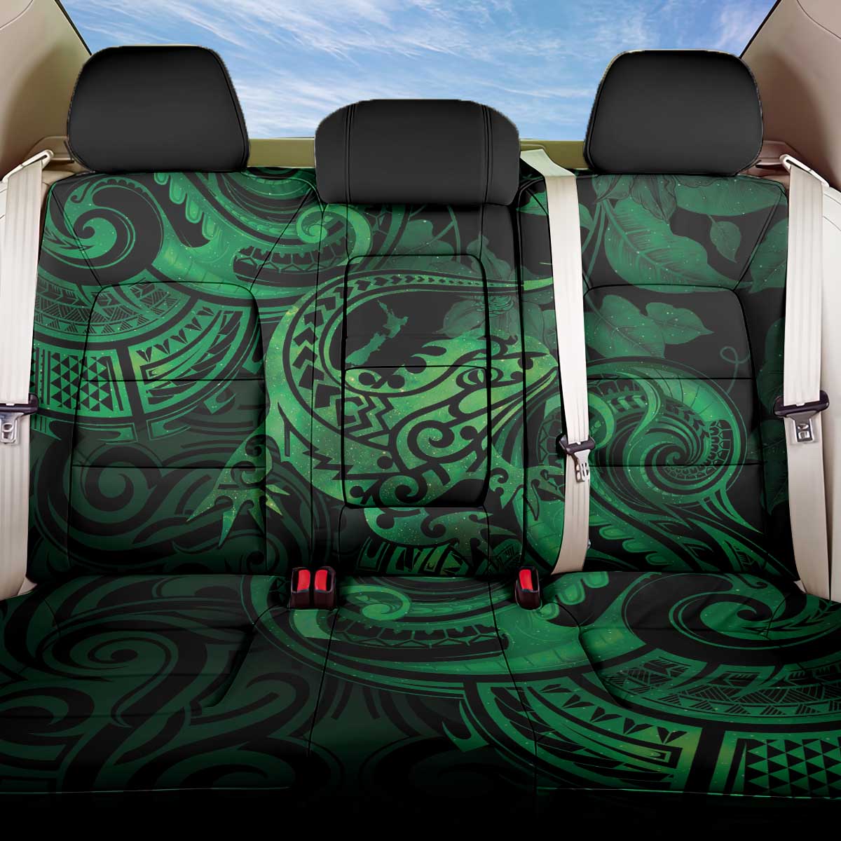 New Zealand Tuatara Back Car Seat Cover Aotearoa Maori Clematis Flowers - Green