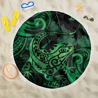 New Zealand Tuatara Beach Blanket Aotearoa Maori Clematis Flowers - Green LT14 One Size 150cm Green - Polynesian Pride
