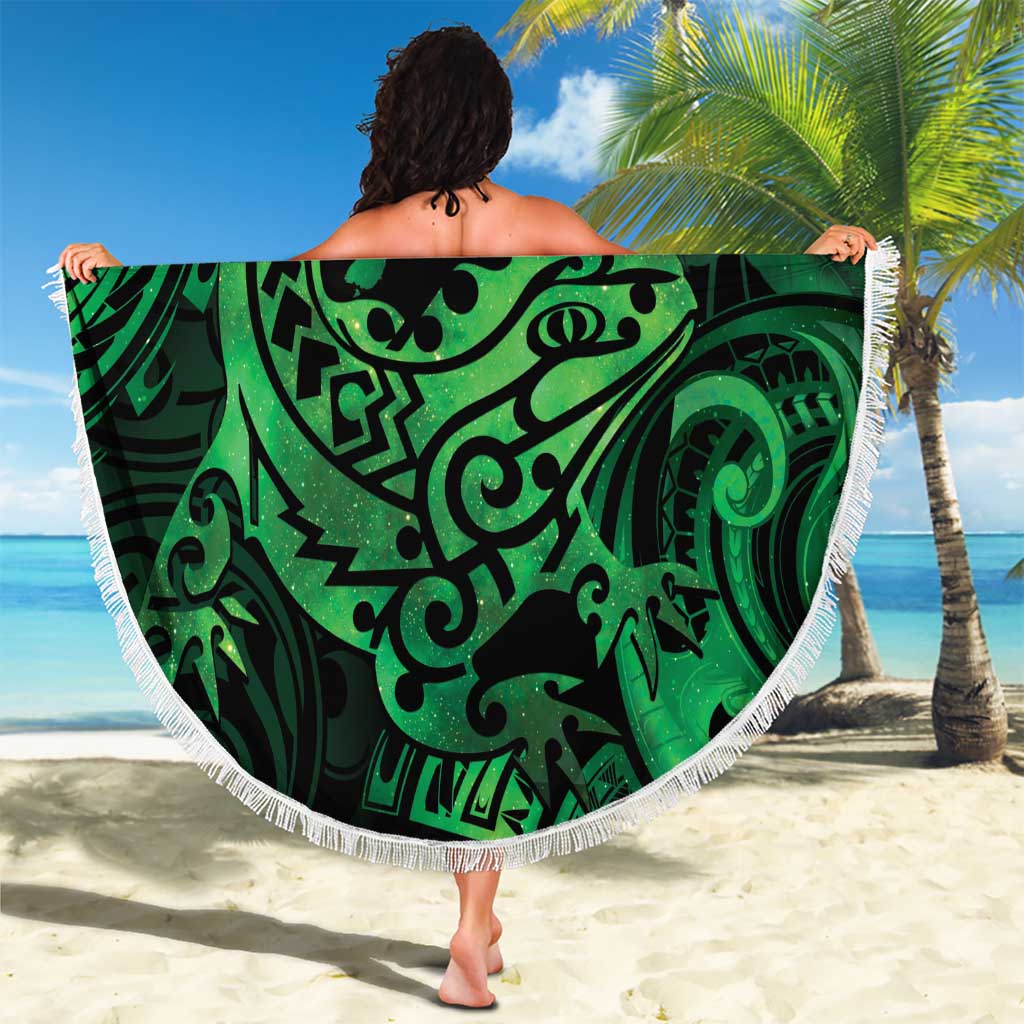 New Zealand Tuatara Beach Blanket Aotearoa Maori Clematis Flowers - Green LT14 - Polynesian Pride