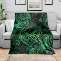 New Zealand Tuatara Blanket Aotearoa Maori Clematis Flowers - Green LT14 - Polynesian Pride