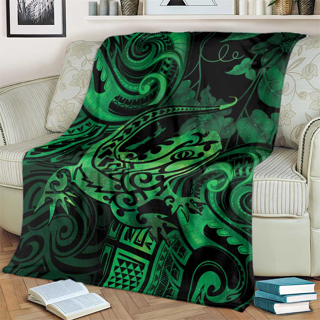 New Zealand Tuatara Blanket Aotearoa Maori Clematis Flowers - Green LT14 - Polynesian Pride