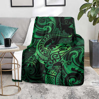 New Zealand Tuatara Blanket Aotearoa Maori Clematis Flowers - Green LT14 - Polynesian Pride