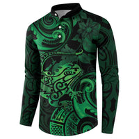 New Zealand Tuatara Button Sweatshirt Aotearoa Maori Clematis Flowers - Green LT14 - Polynesian Pride