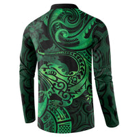 New Zealand Tuatara Button Sweatshirt Aotearoa Maori Clematis Flowers - Green LT14 - Polynesian Pride