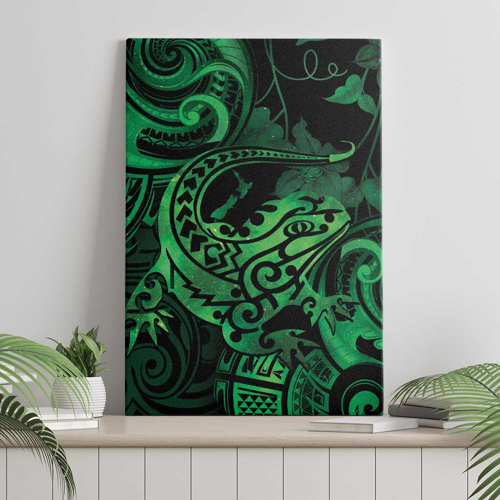 New Zealand Tuatara Canvas Wall Art Aotearoa Maori Clematis Flowers - Green LT14 - Polynesian Pride