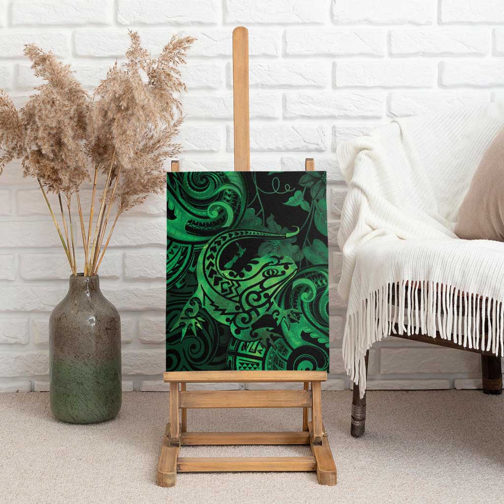 New Zealand Tuatara Canvas Wall Art Aotearoa Maori Clematis Flowers - Green LT14 - Polynesian Pride