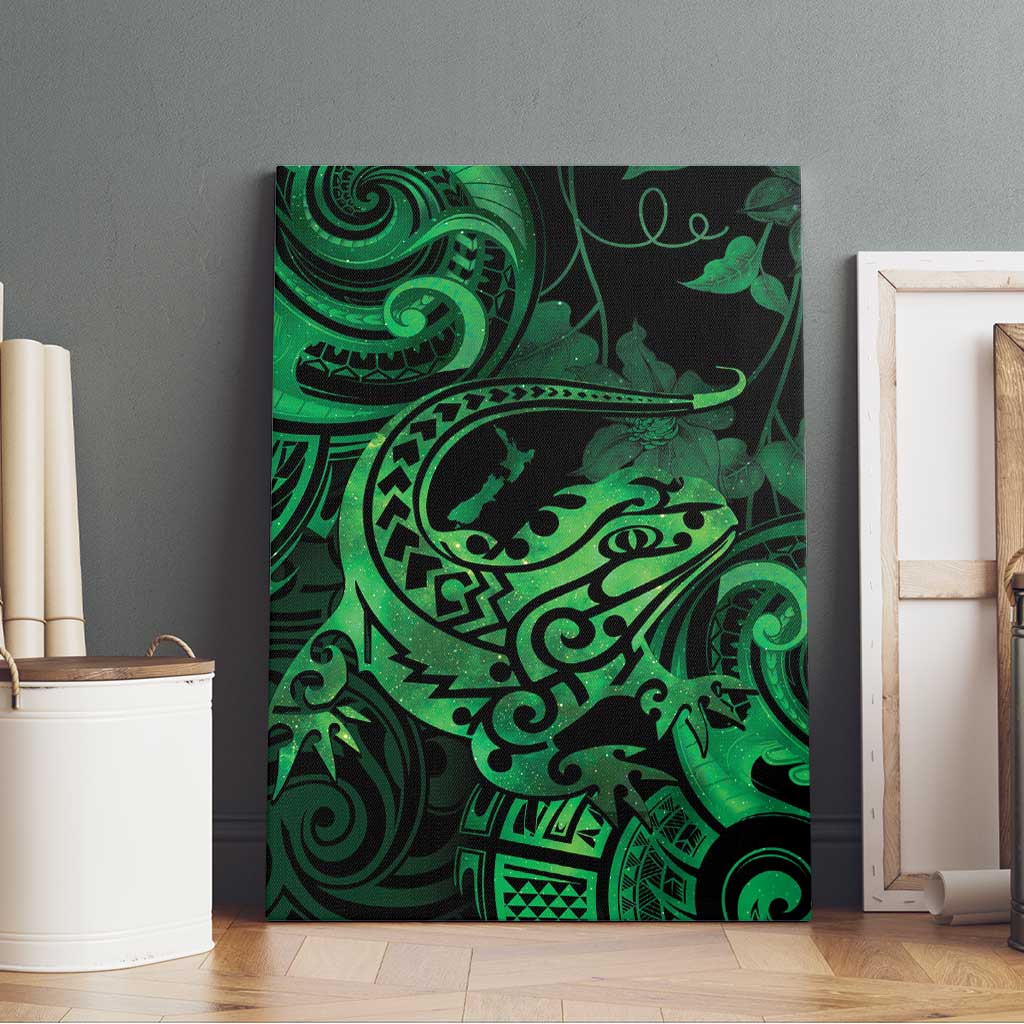 New Zealand Tuatara Canvas Wall Art Aotearoa Maori Clematis Flowers - Green LT14 - Polynesian Pride