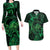 New Zealand Tuatara Couples Matching Long Sleeve Bodycon Dress and Hawaiian Shirt Aotearoa Maori Clematis Flowers - Green