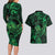 New Zealand Tuatara Couples Matching Long Sleeve Bodycon Dress and Hawaiian Shirt Aotearoa Maori Clematis Flowers - Green