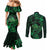 New Zealand Tuatara Couples Matching Mermaid Dress and Long Sleeve Button Shirt Aotearoa Maori Clematis Flowers - Green