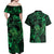 New Zealand Tuatara Couples Matching Off Shoulder Maxi Dress and Hawaiian Shirt Aotearoa Maori Clematis Flowers - Green