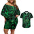 New Zealand Tuatara Couples Matching Off Shoulder Short Dress and Hawaiian Shirt Aotearoa Maori Clematis Flowers - Green