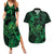 New Zealand Tuatara Couples Matching Summer Maxi Dress and Hawaiian Shirt Aotearoa Maori Clematis Flowers - Green